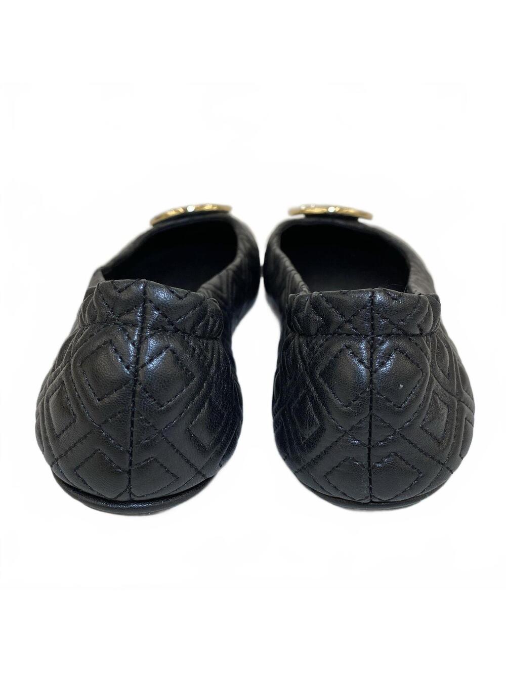 Tory Burch Minnie Quilted Leather Travel Ballet Flats Black Gold Size 7.5M - Picture 5 of 7